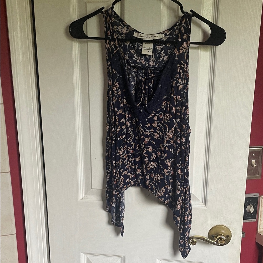 American Rag Navy Floral Tank Top